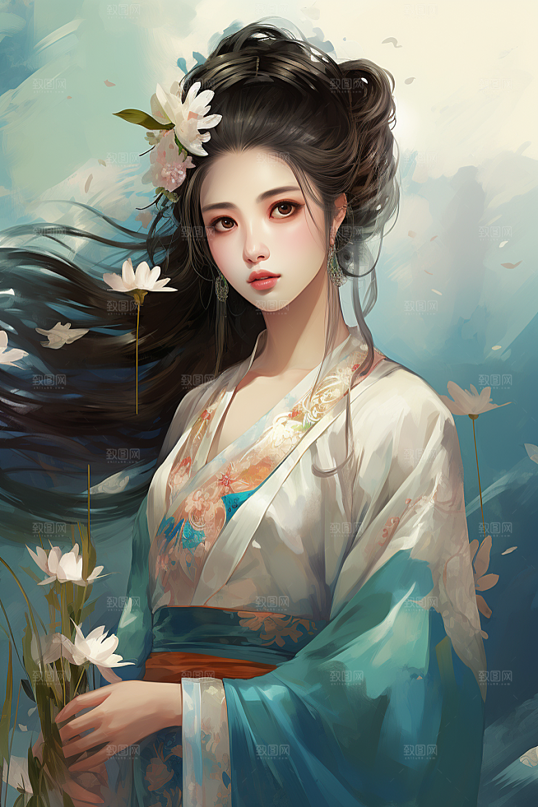 新中式美女文艺唯美插画