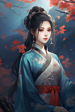 新中式美女水墨中国风插画