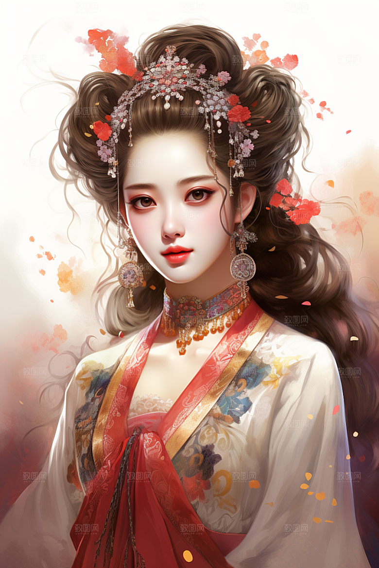 新中式美女中国风水墨插画