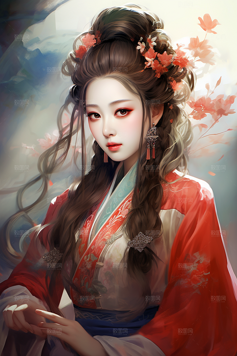 新中式美女手绘唯美插画