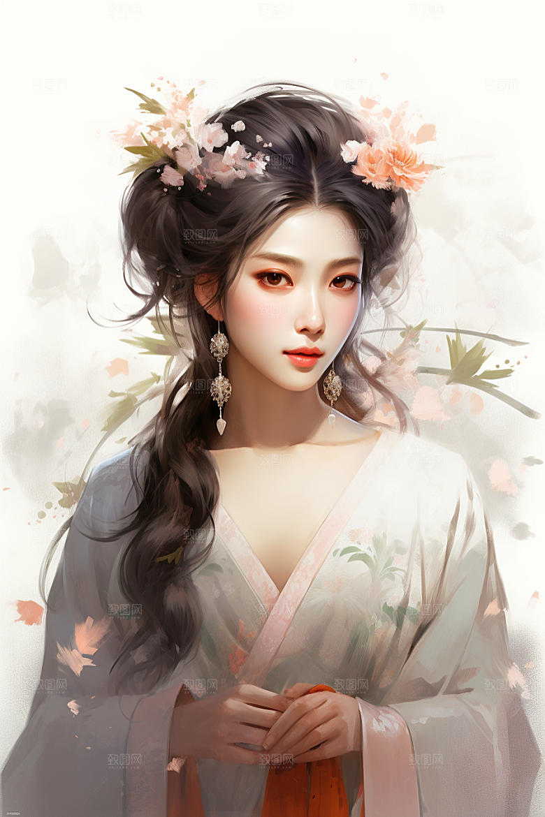 新中式美女中国风文艺插画