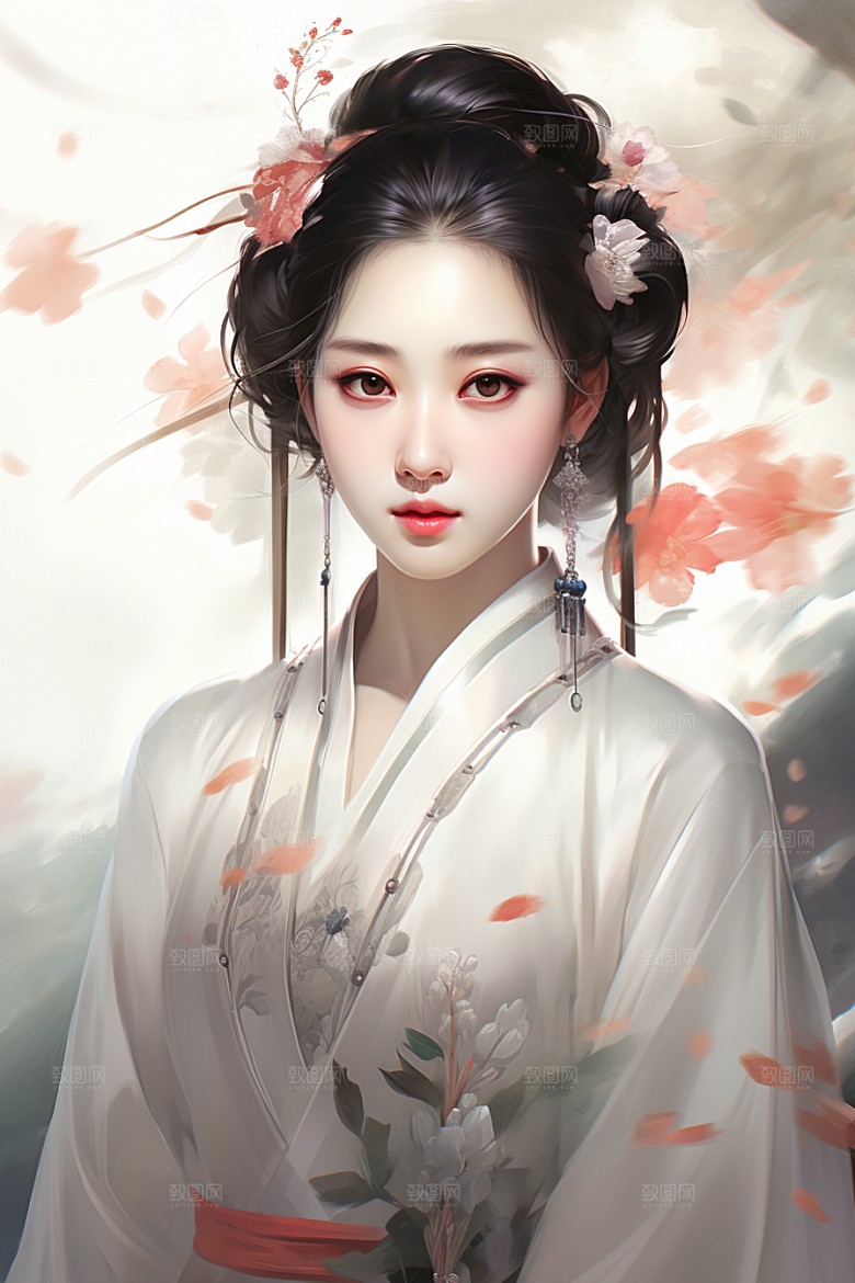 新中式美女艺术文艺插画