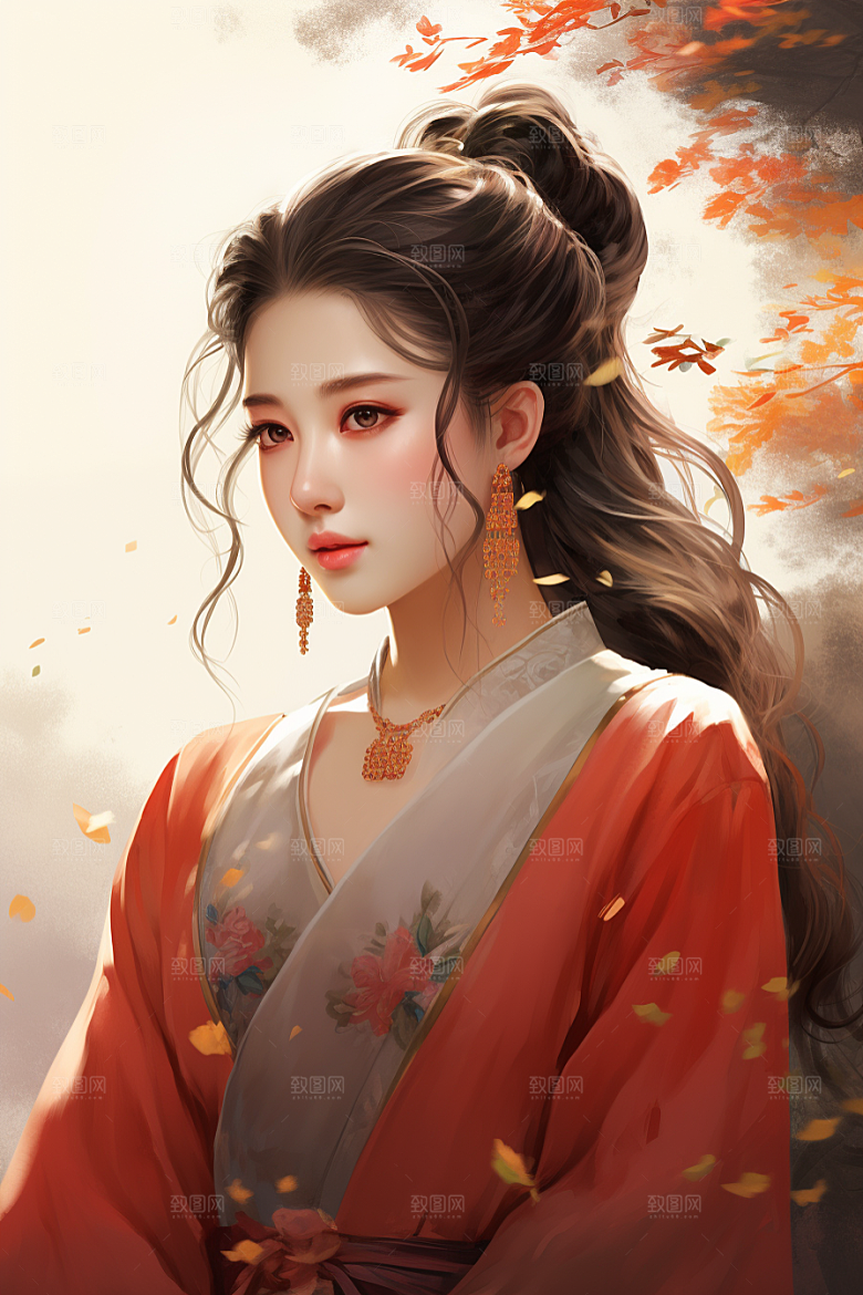 新中式美女水墨艺术插画