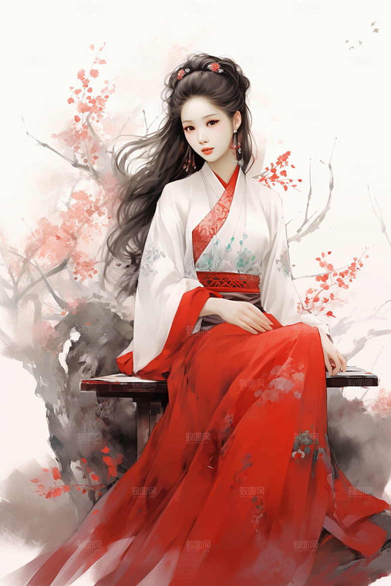 新中式美女艺术中国风插画