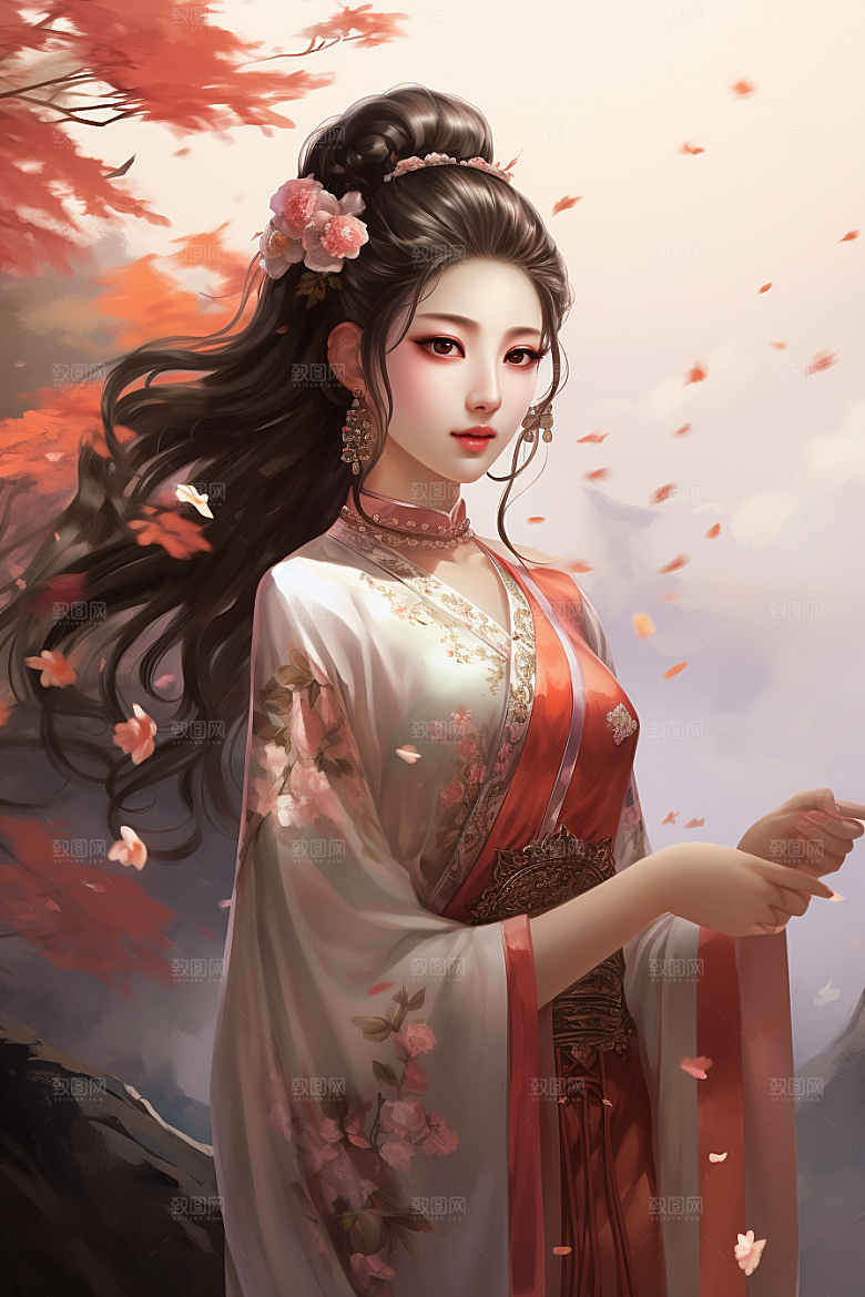 新中式美女艺术文艺插画