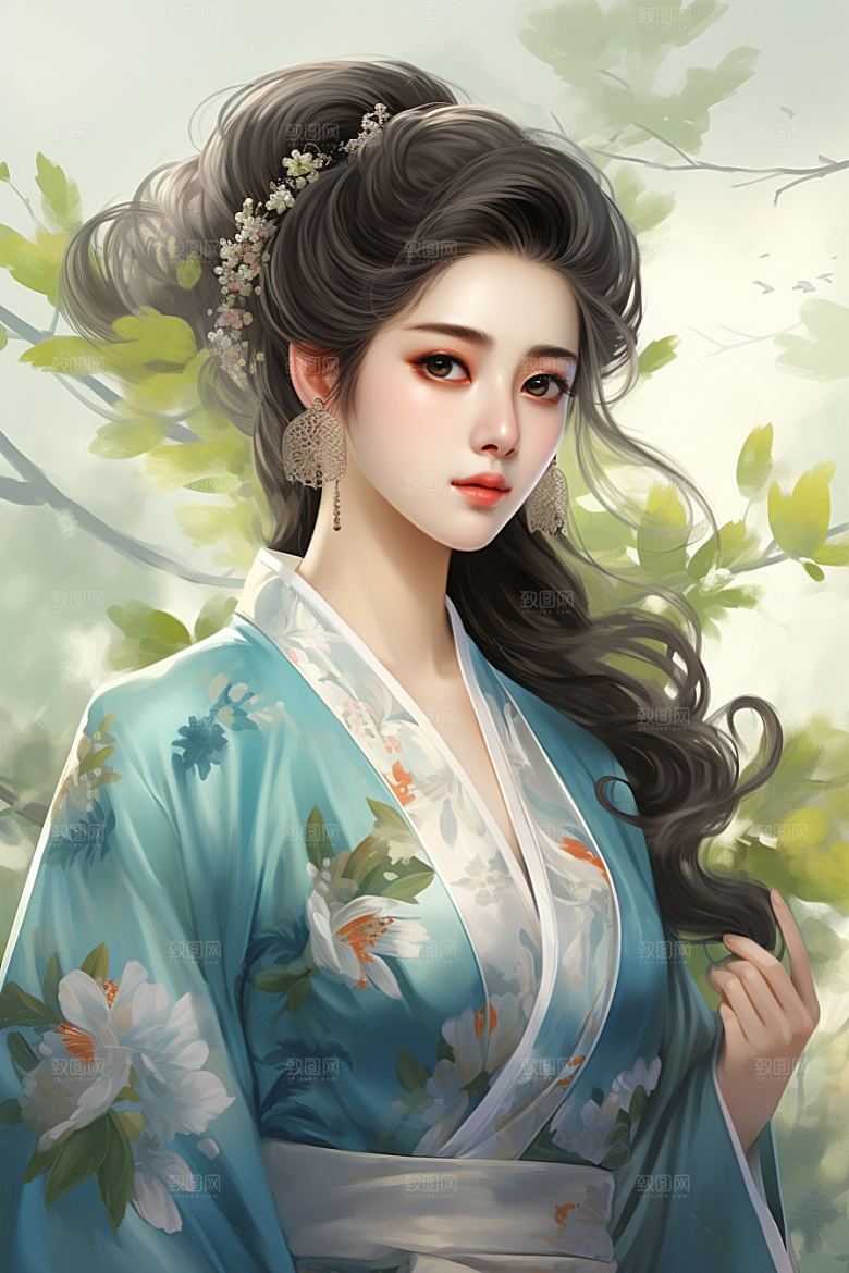 新中式美女高清艺术插画