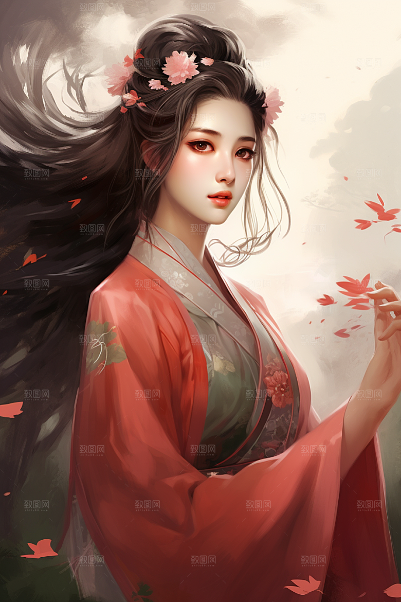 新中式美女高清温婉插画