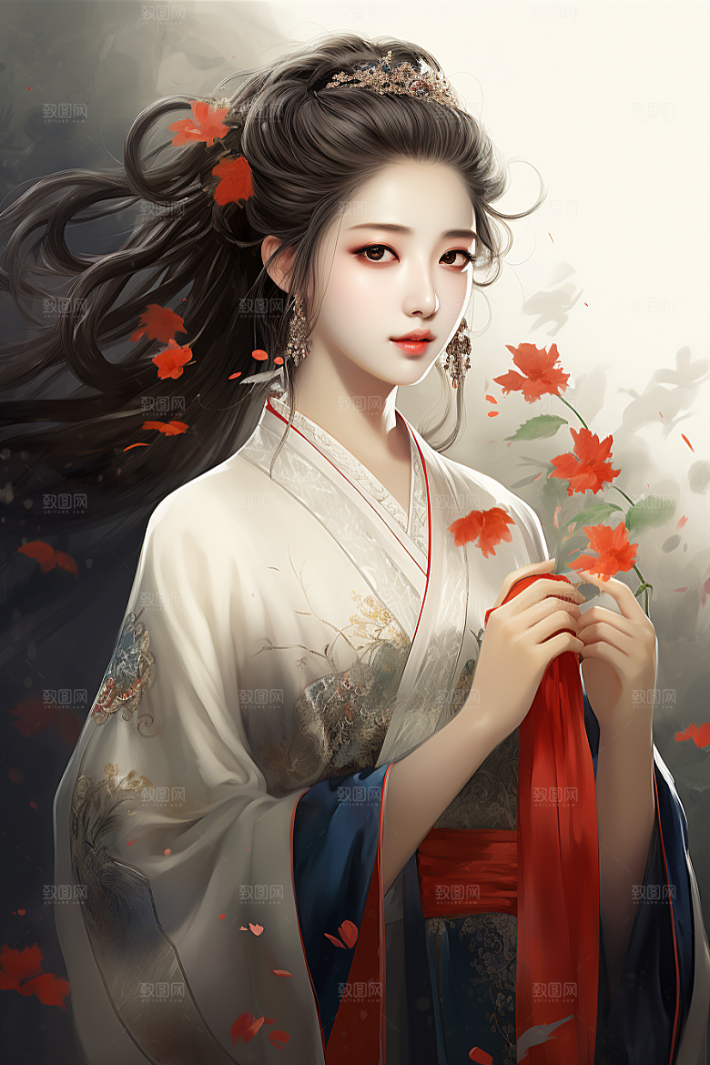 新中式美女手绘中国风插画