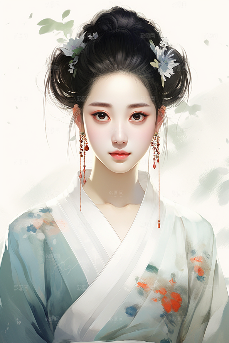 新中式美女高清温婉插画