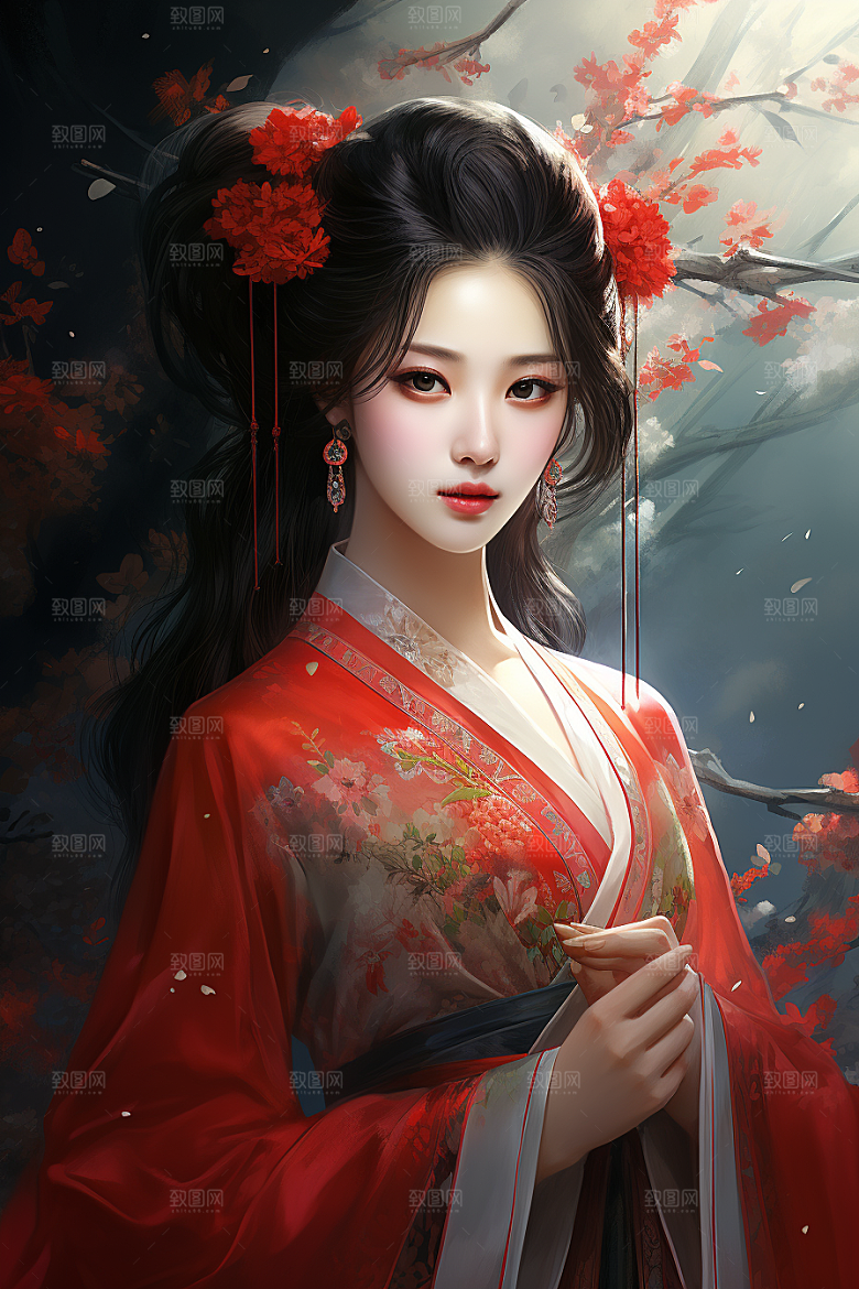 新中式美女中国风文艺插画