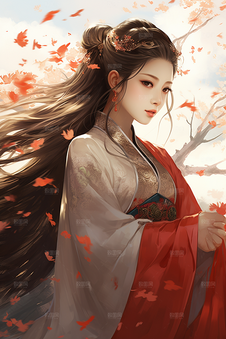 新中式美女中国风高清插画
