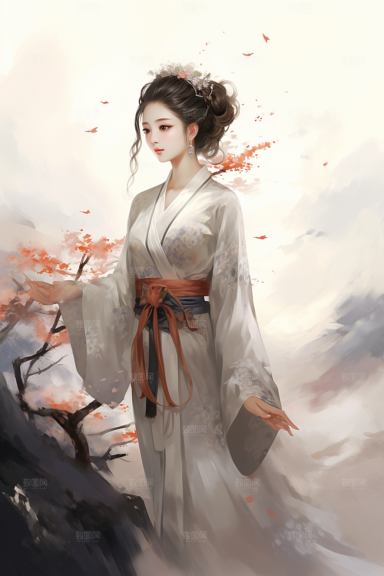 新中式美女文艺中国风插画