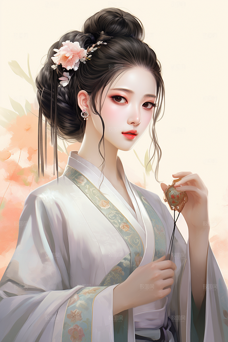 新中式美女手绘中国风插画