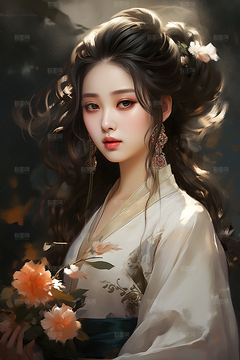 新中式美女艺术高清插画
