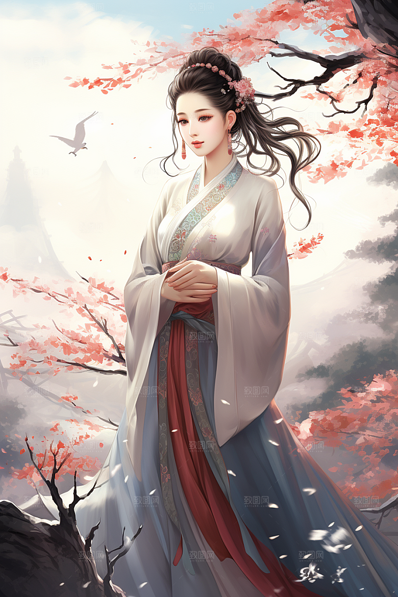 新中式美女中国风温婉插画