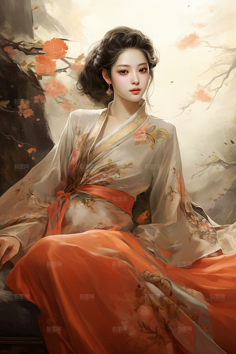 新中式美女高清唯美插画