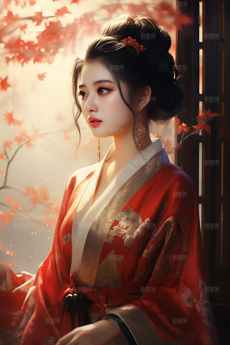 新中式美女艺术文艺插画