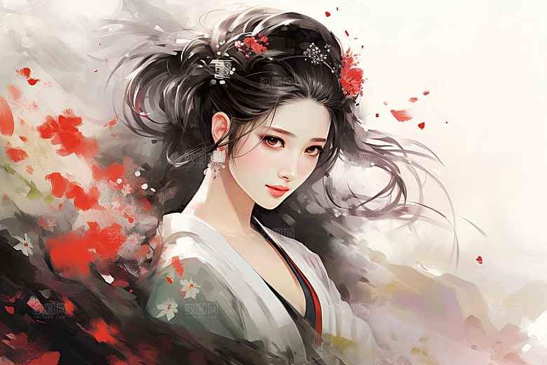 新中式美女中国风艺术插画