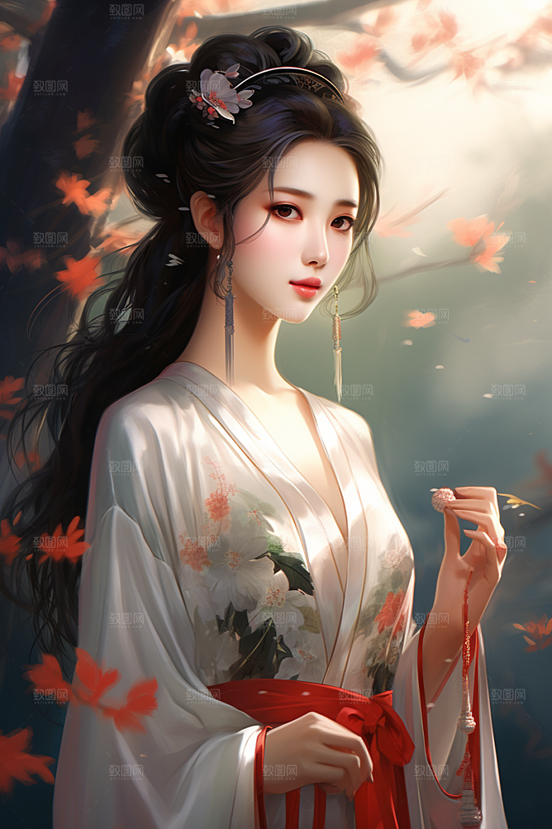 新中式美女温婉文艺插画