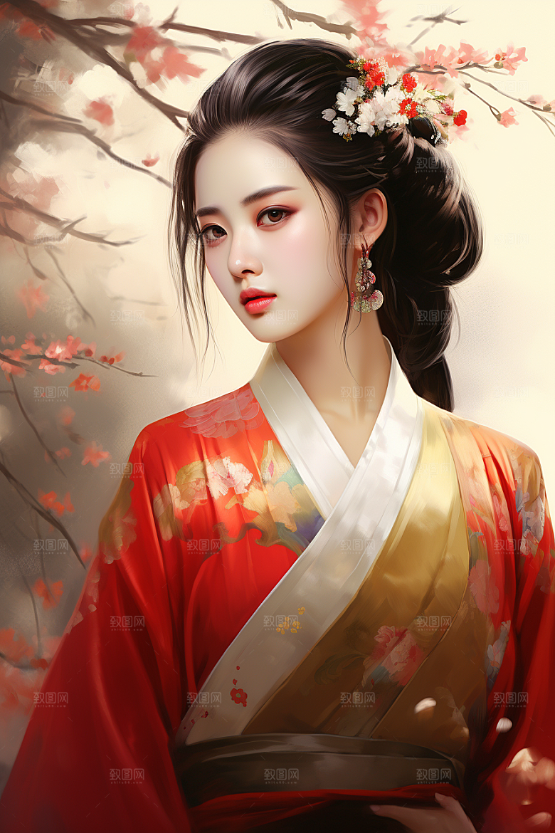新中式美女水墨唯美插画