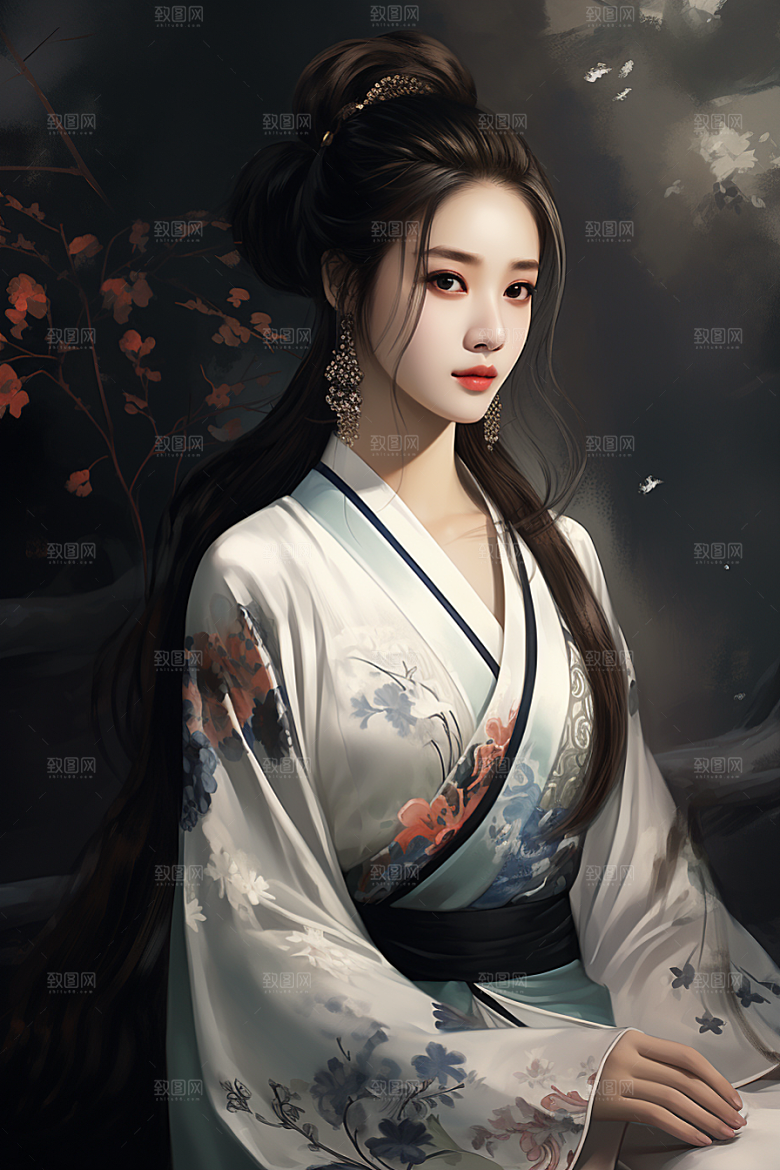 新中式美女高清艺术插画