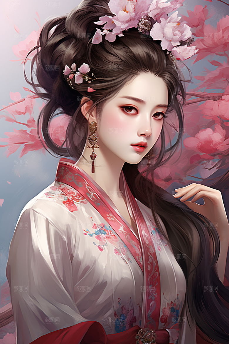 新中式美女文艺高清插画