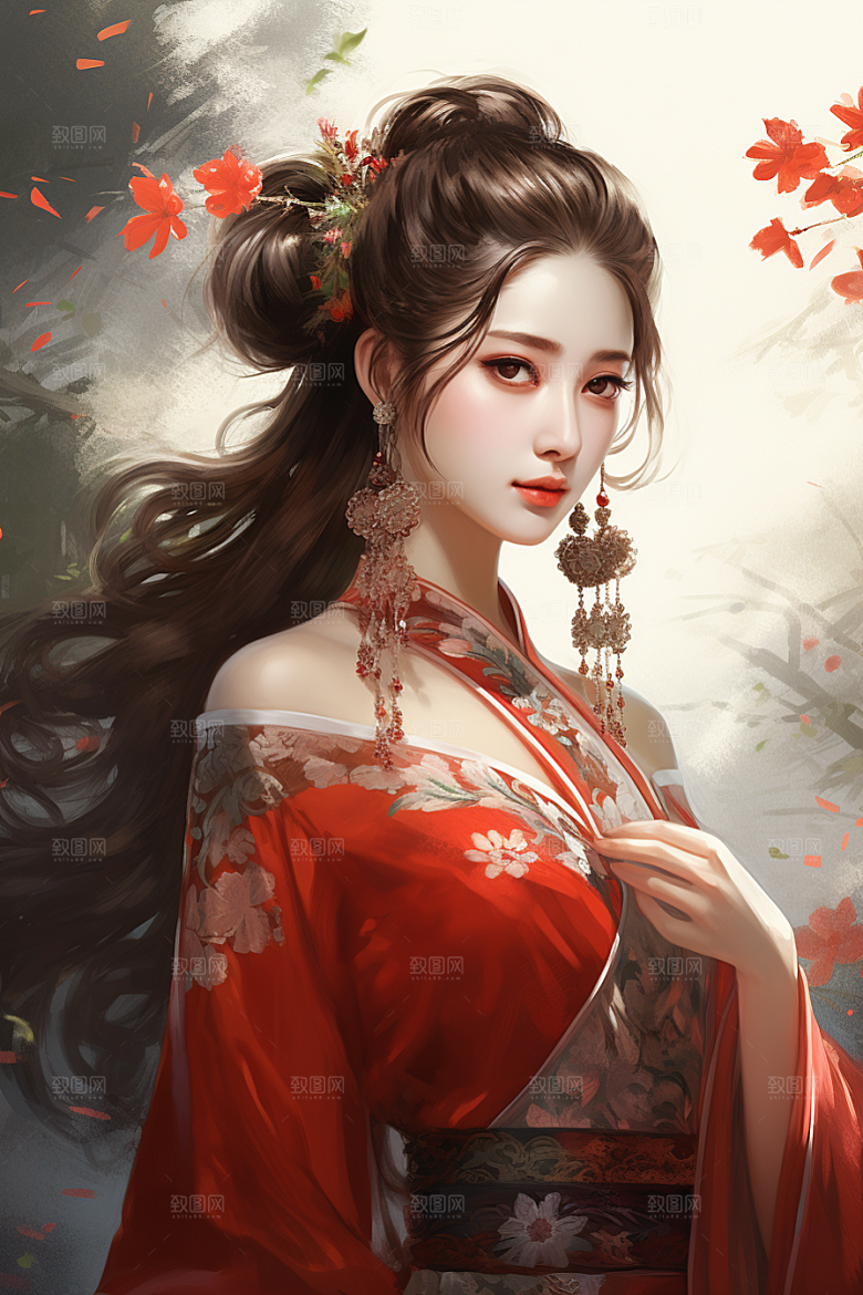 新中式美女手绘中国风插画