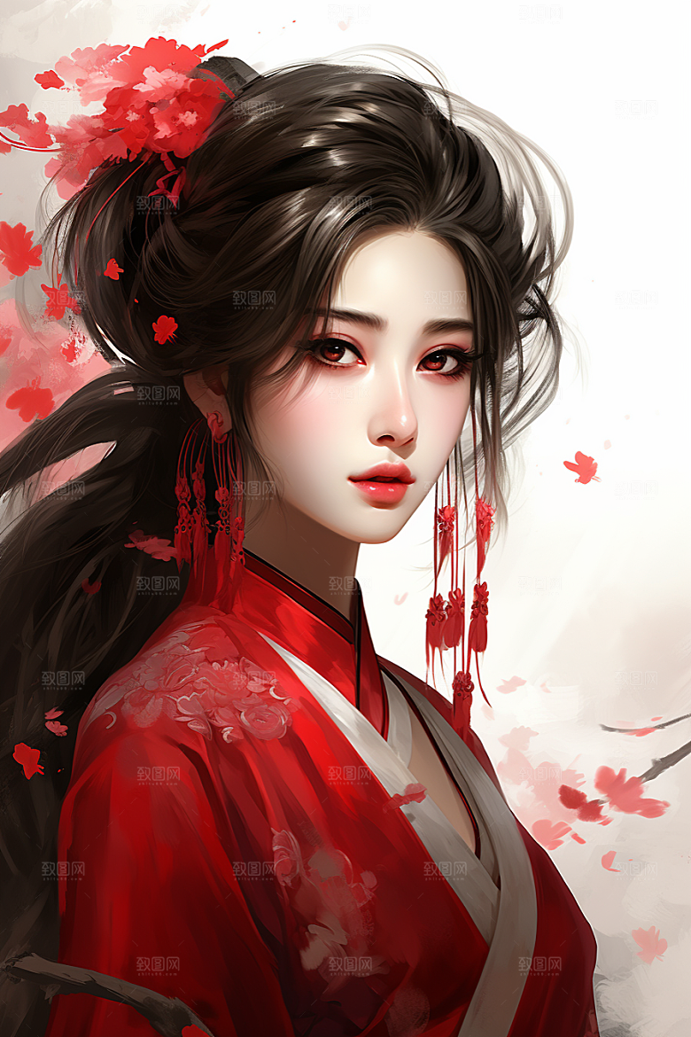 新中式美女手绘中国风插画