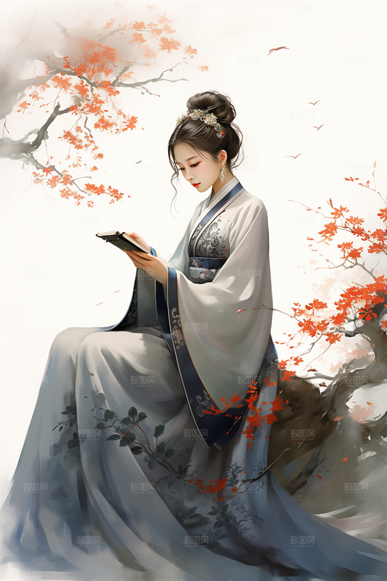 新中式美女手绘中国风插画