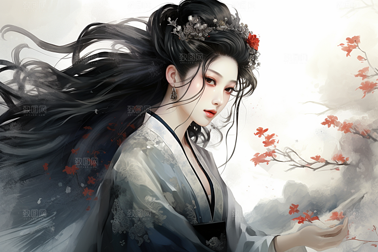 新中式美女温婉唯美插画