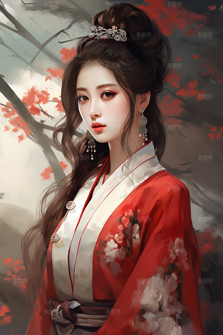 新中式美女中国风高清插画