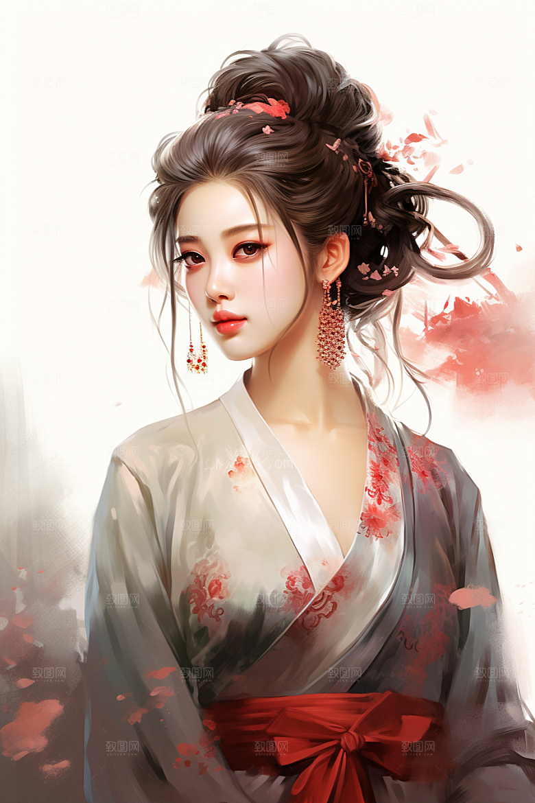 新中式美女水墨艺术插画