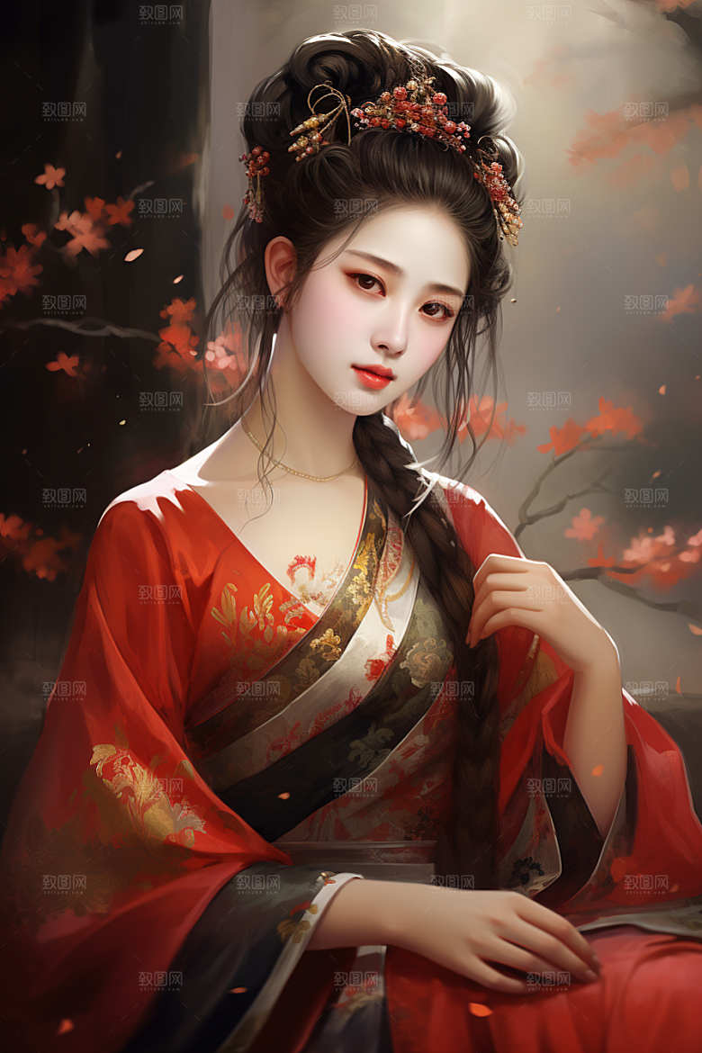 新中式美女高清中国风插画