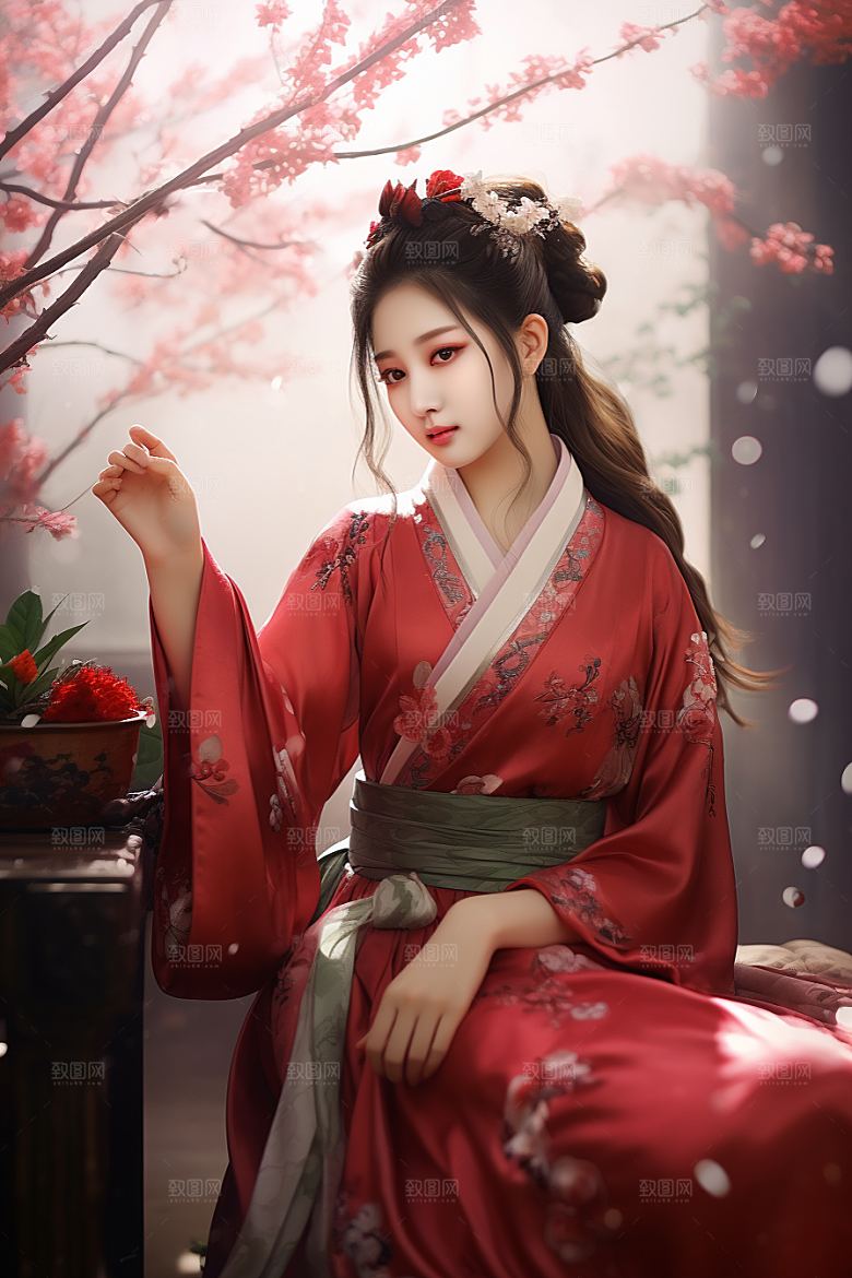 新中式美女水墨中国风插画