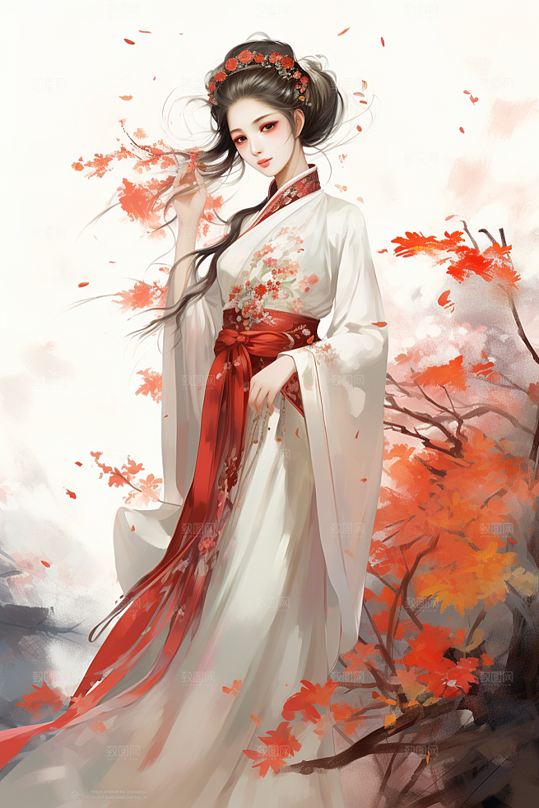 新中式美女中国风温婉插画
