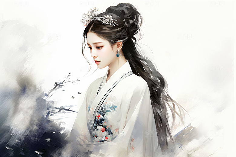 新中式美女手绘艺术插画