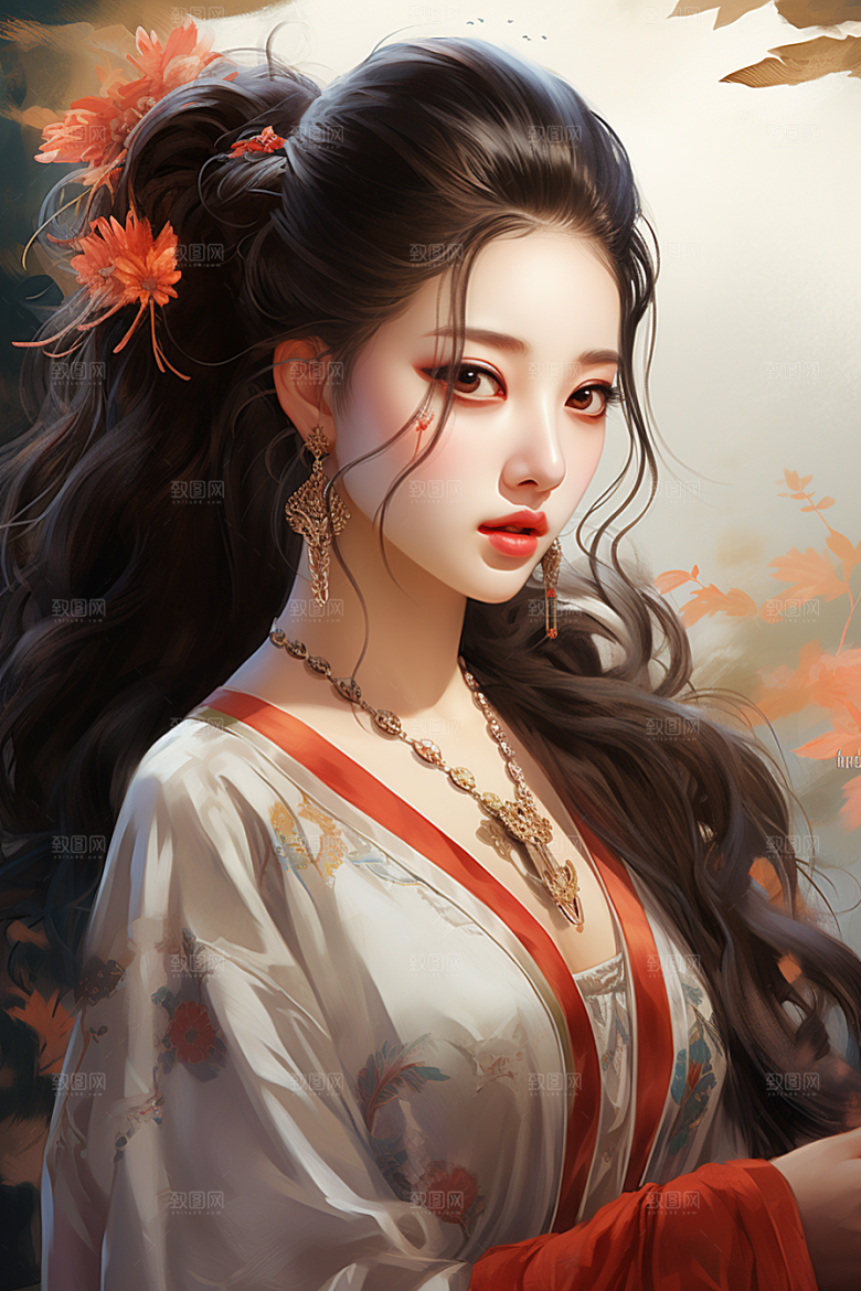 新中式美女中国风文艺插画