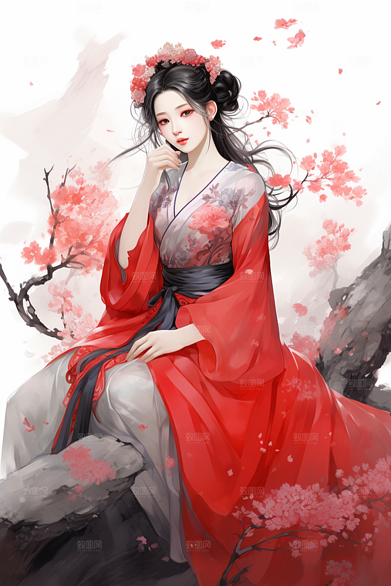 新中式美女中国风唯美插画