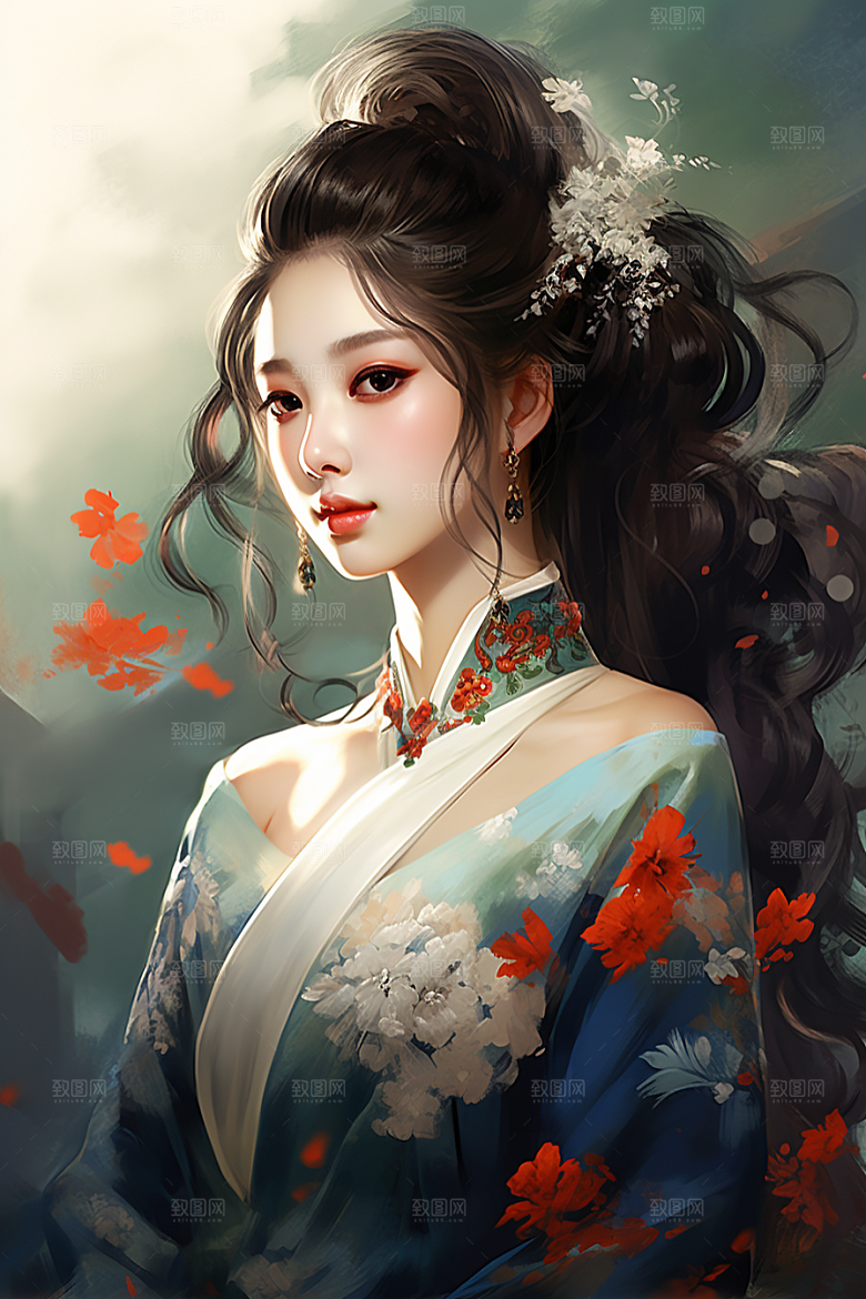 新中式美女艺术温婉插画