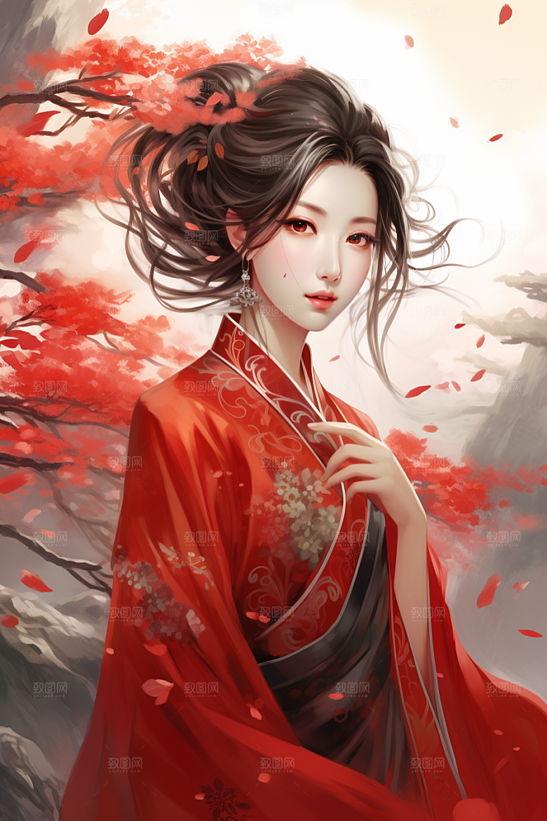 新中式美女水墨中国风插画
