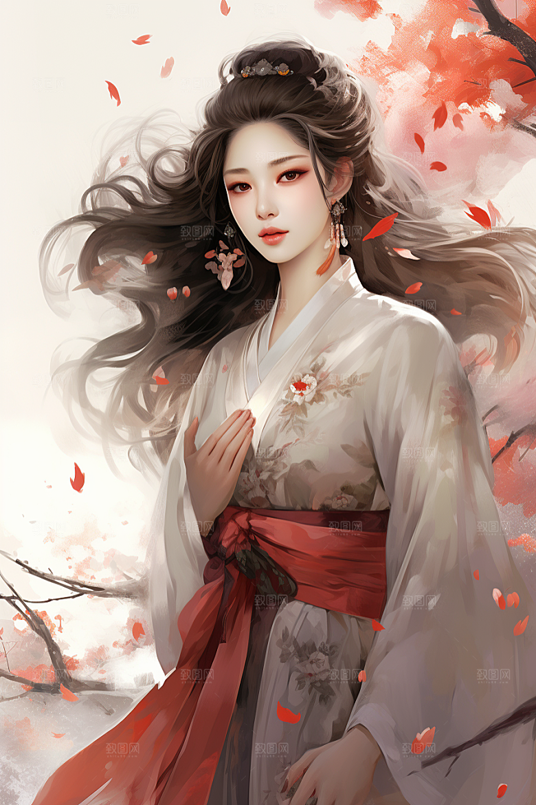 新中式美女水墨温婉插画