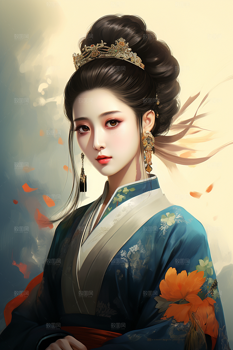 新中式美女艺术文艺插画