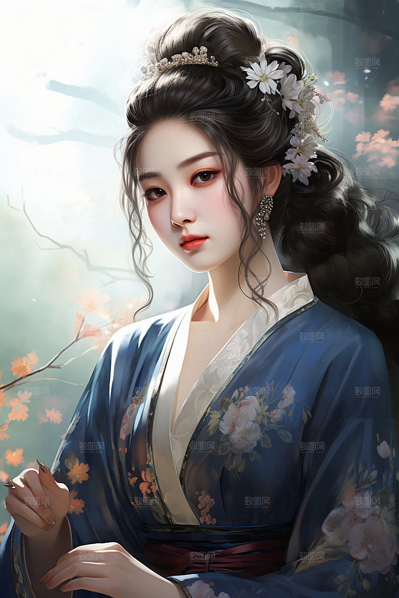 新中式美女艺术温婉插画