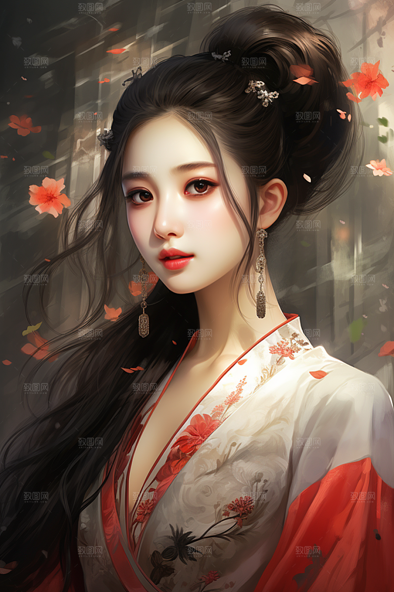 新中式美女文艺艺术插画