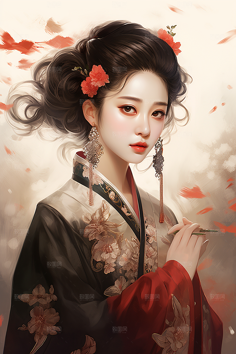 新中式美女艺术中国风插画