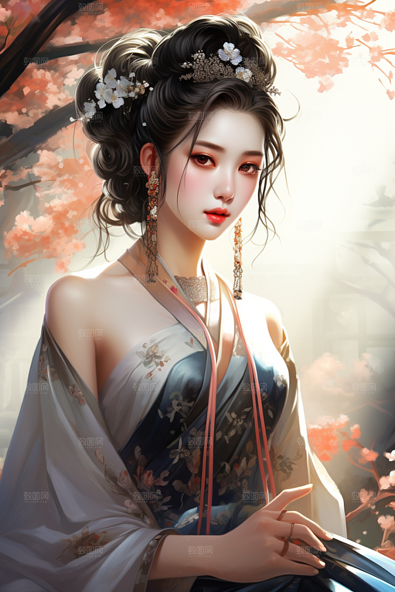 新中式美女高清唯美插画