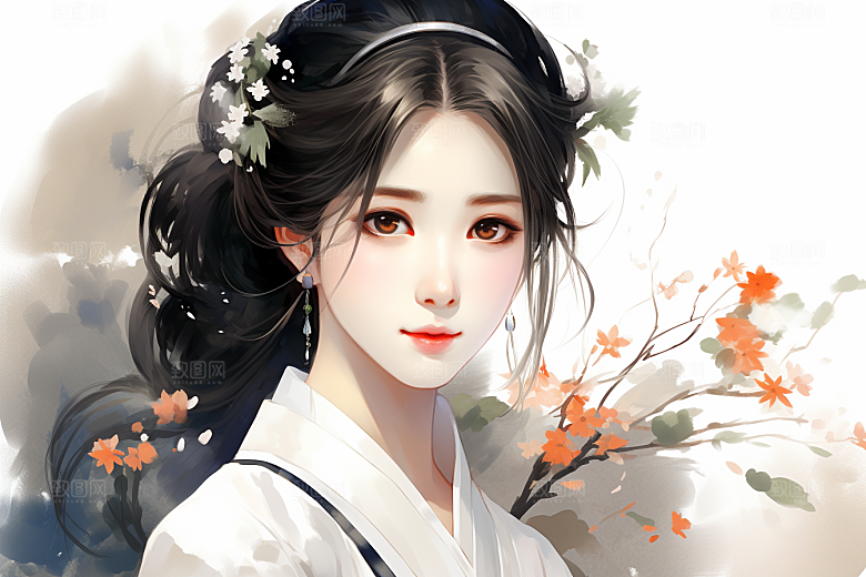 新中式美女文艺艺术插画