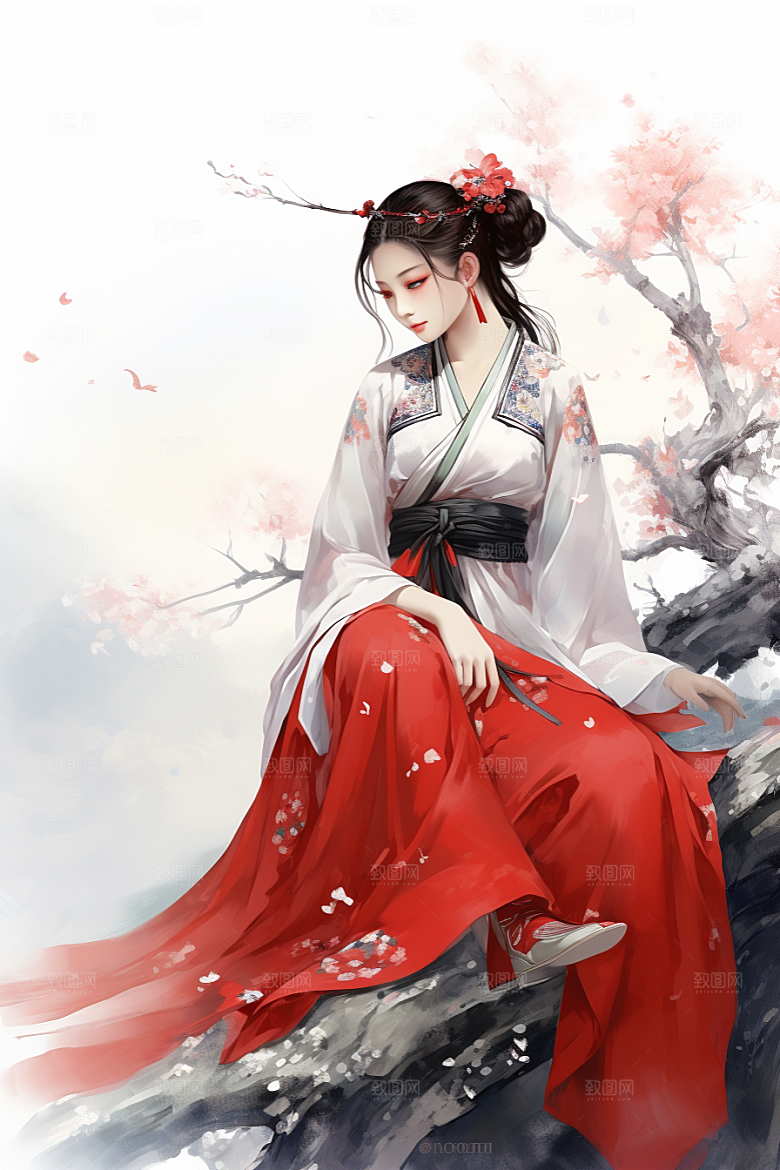 新中式美女高清中国风插画