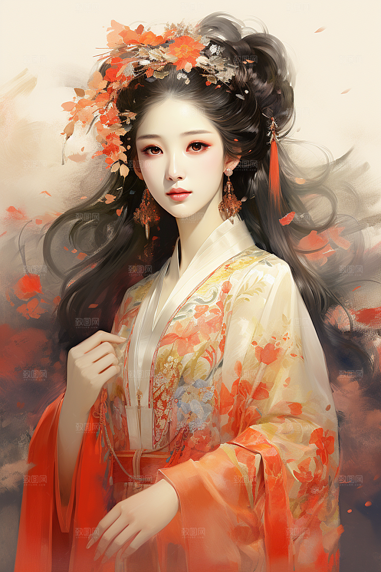 新中式美女中国风高清插画