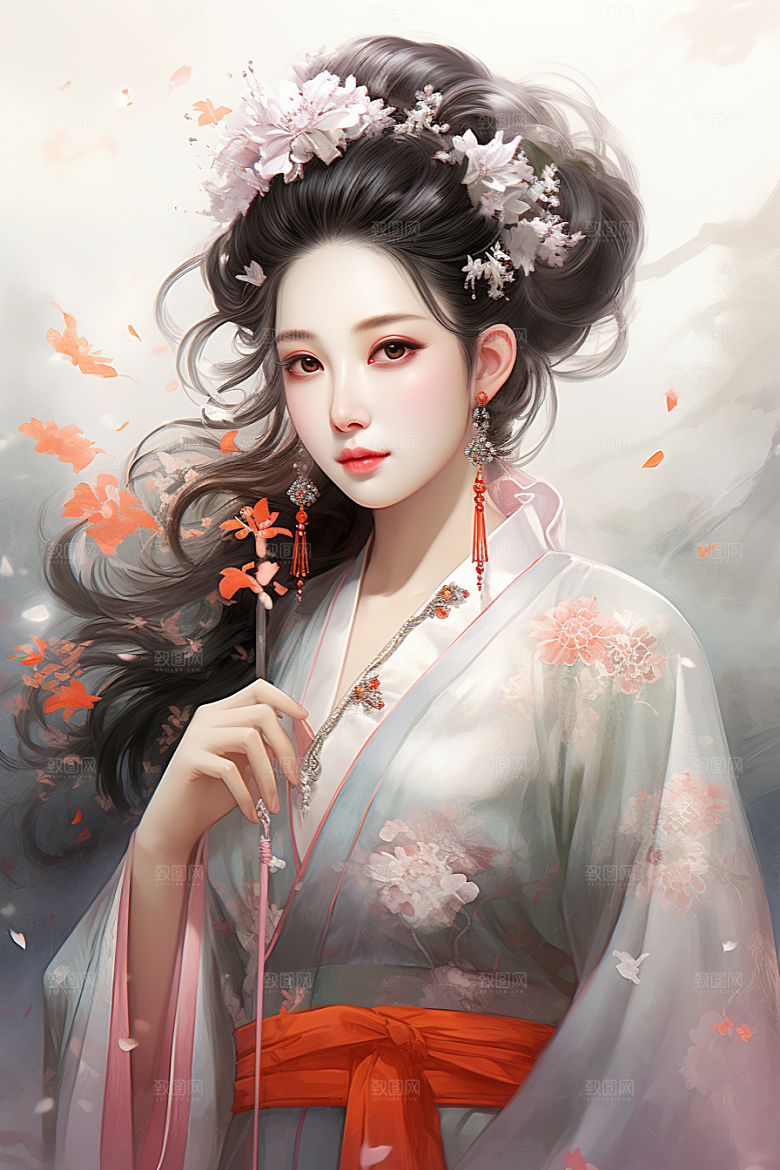 新中式美女水墨中国风插画